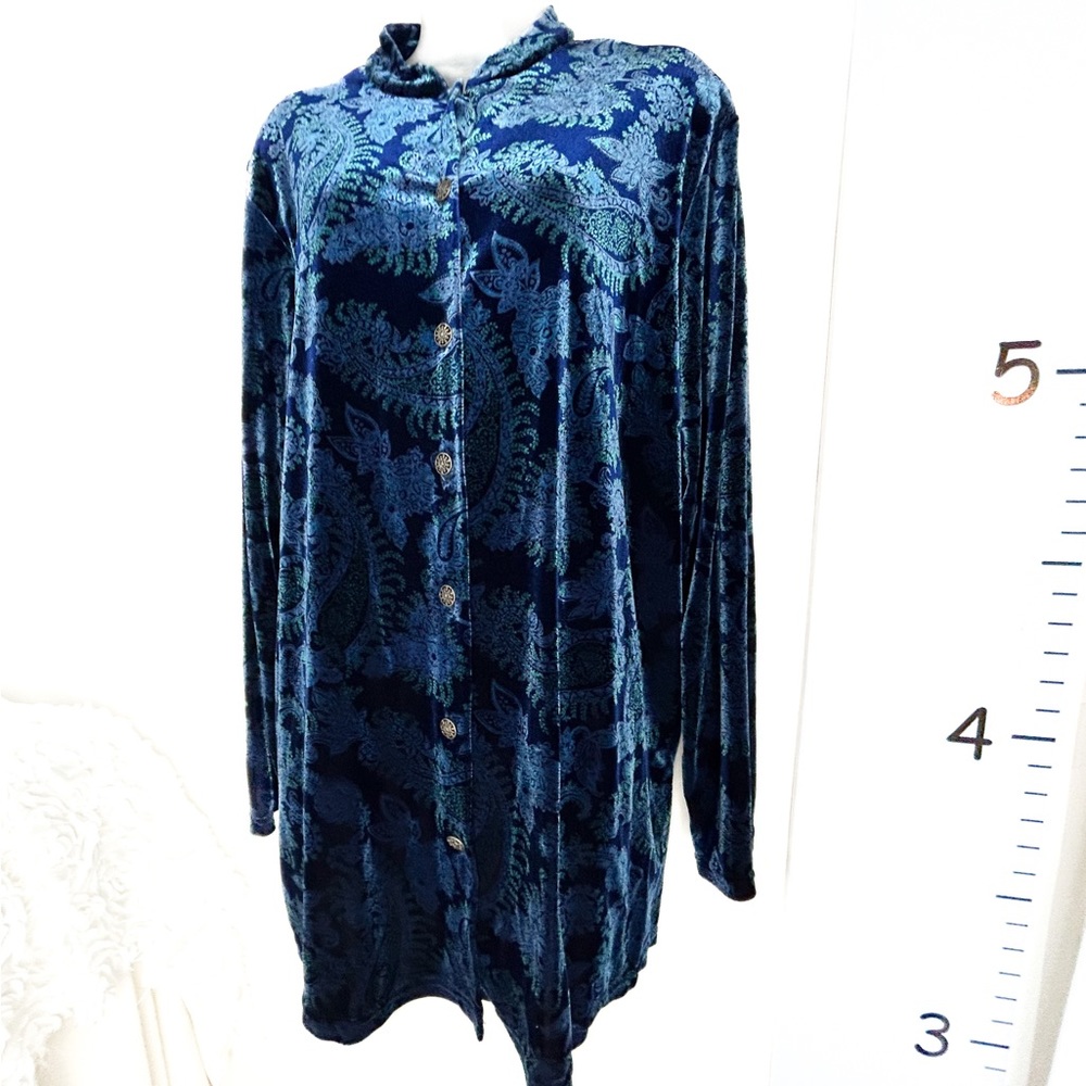 Notations Clothing Co‎ Dark Blue Paisley Velour Cardigan Sweater 1X